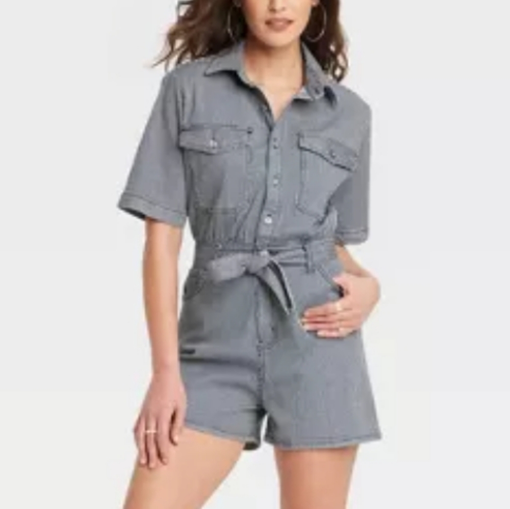 NWT Universal Thread Blue Stripe Denim Romper Jumpsuit Size 2